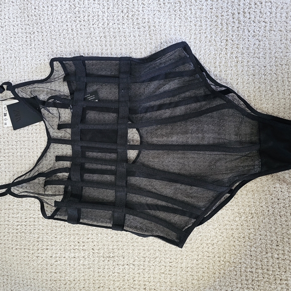 NWT ZARA Sheer Mesh Strappy Bodysuit – Size M - Picture 8 of 15